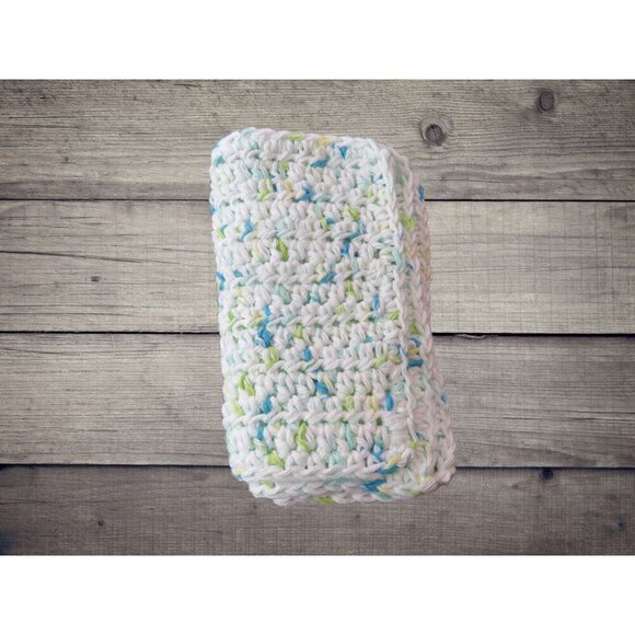 Handmade Crochet Dishcloth Set of 3, Cotton Yarn Happy Go Lucky - Picture 3 of 4